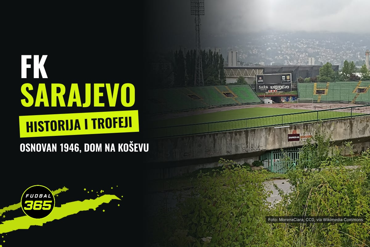 Stadion Asim Ferhatović Hase na Koševu sa zelenim tribinama, uz natpis FK Sarajevo, historija i trofeji