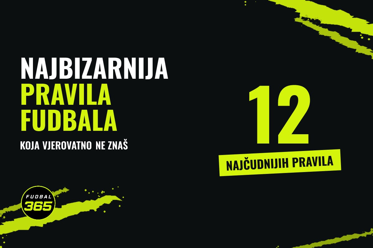 Grafika: natpis Najbizarnija pravila fudbala i broj 12 najčudnijih pravila