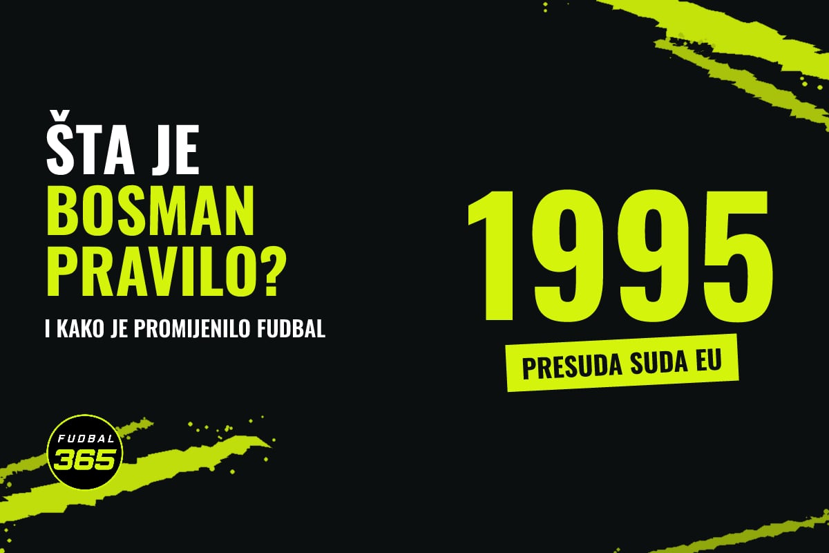 Grafika: natpis Šta je Bosman pravilo i godina 1995, presuda Suda EU