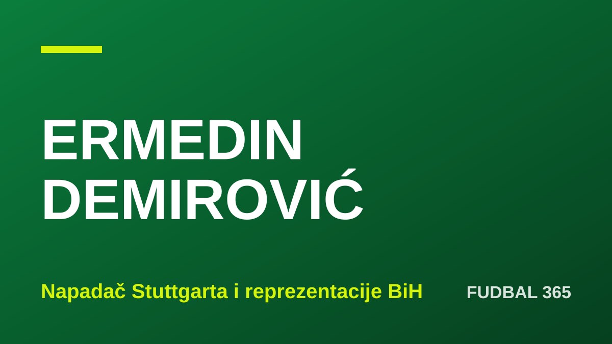 Natpis Ermedin Demirović, napadač Stuttgarta i reprezentacije BiH, na zelenoj pozadini